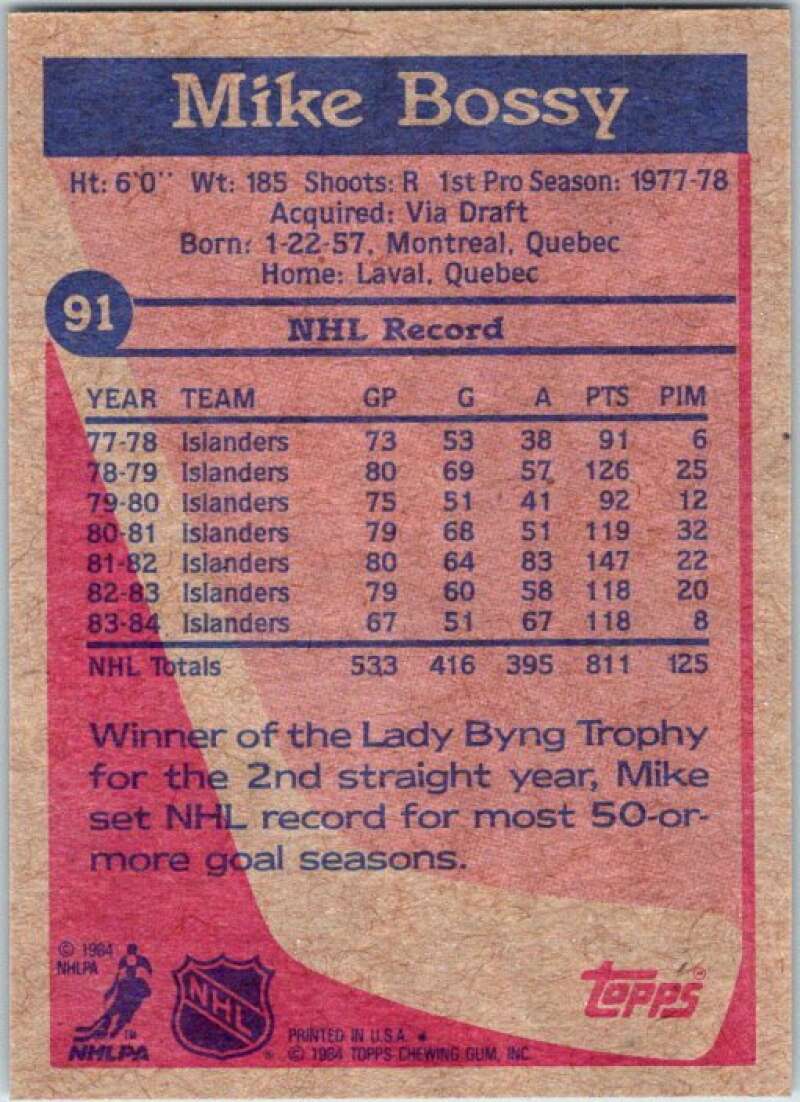 1984-85 Topps #91 Mike Bossy New York Islanders V50092