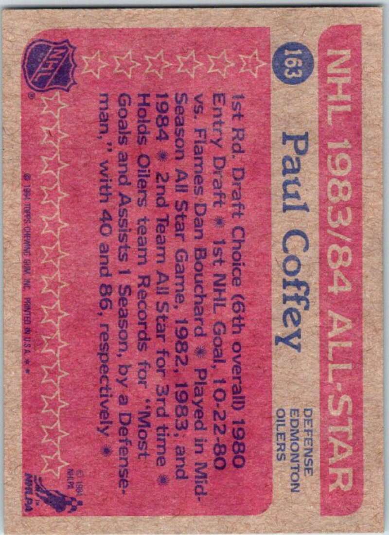 1984-85 Topps #163 Paul Coffey AS Edmonton Oilers V50108