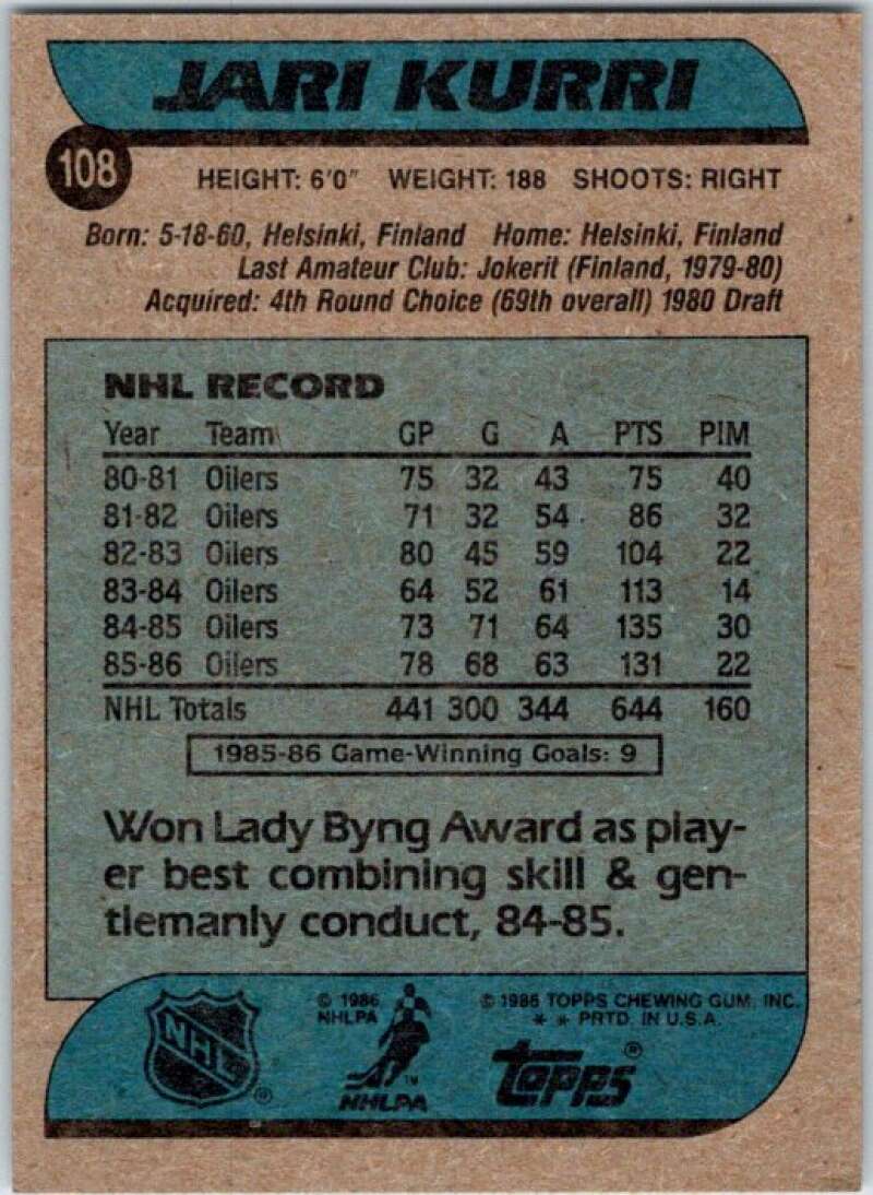 1986-87 Topps #108 Jari Kurri V50141
