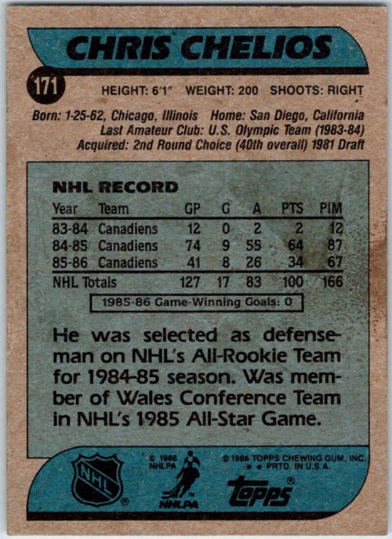 1986-87 Topps #171 Chris Chelios V50208
