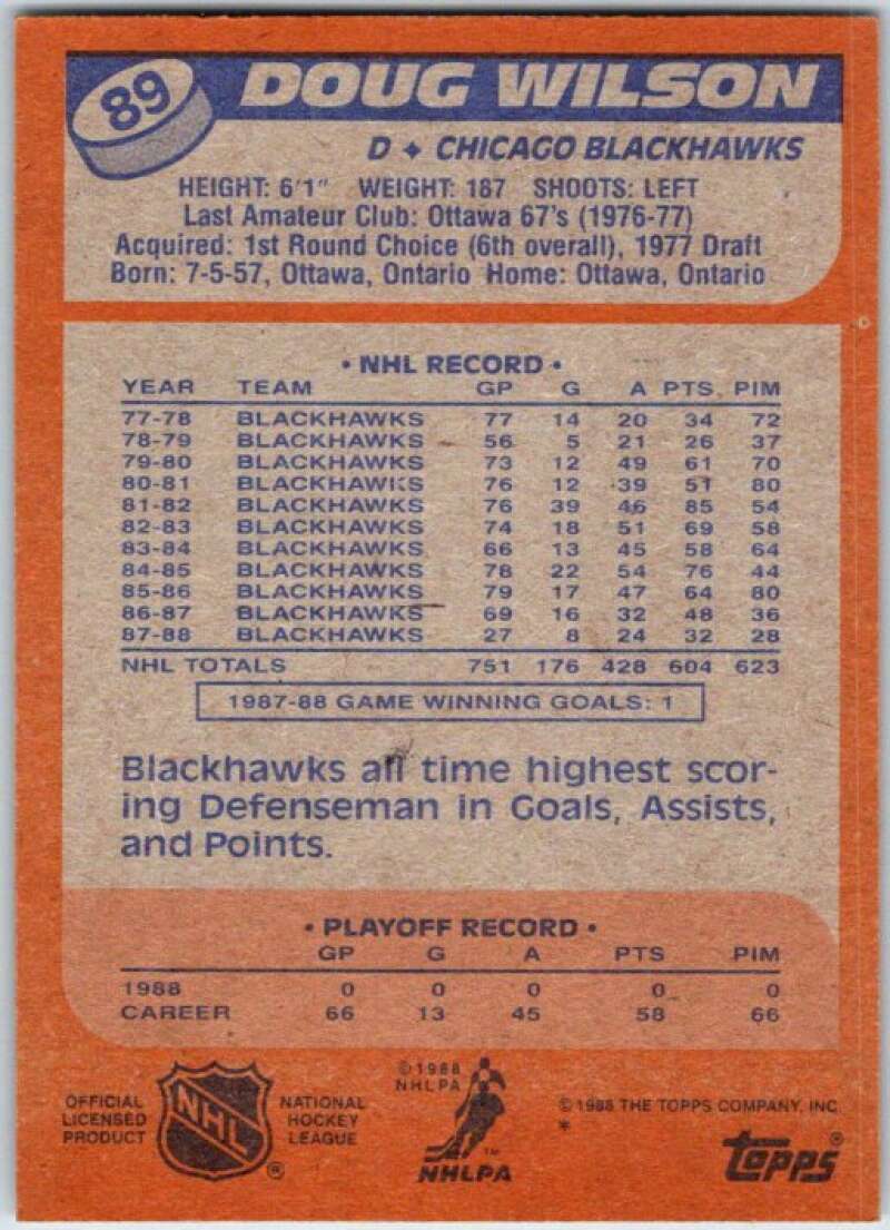 1988-89 Topps #89 Doug Wilson Chicago Blackhawks V50251