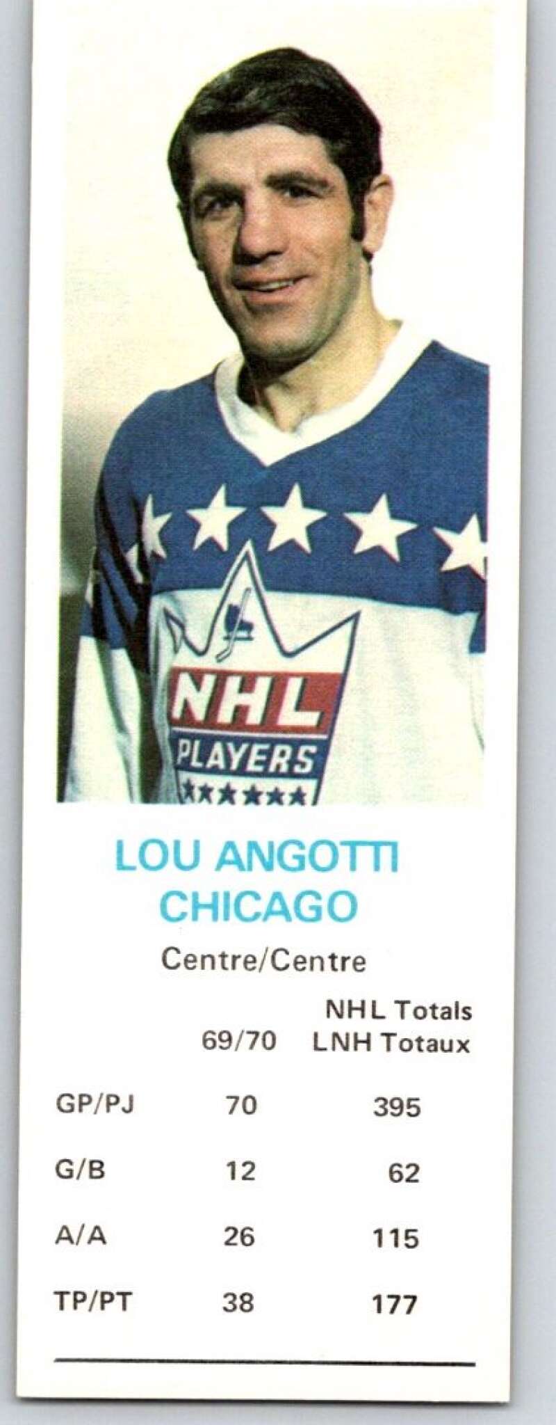 1970-71 Dad's Cookies #1 Lou Angotti Chicago Blackhawks X186