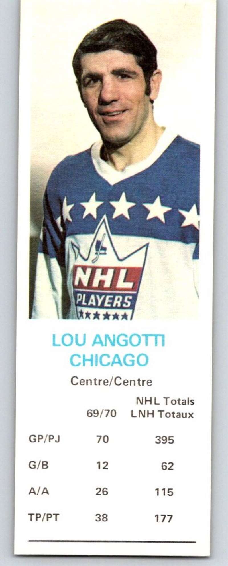 1970-71 Dad's Cookies #1 Lou Angotti Chicago Blackhawks X187