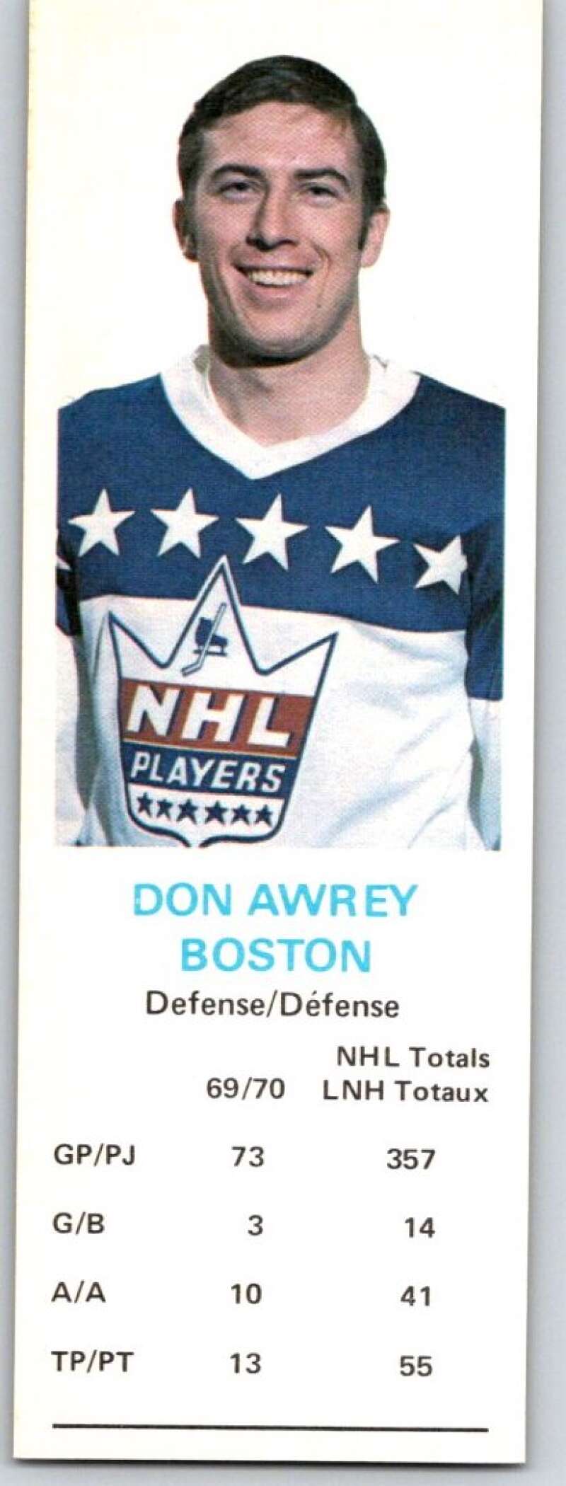 1970-71 Dad's Cookies #2 Don Awrey Boston Bruins X189