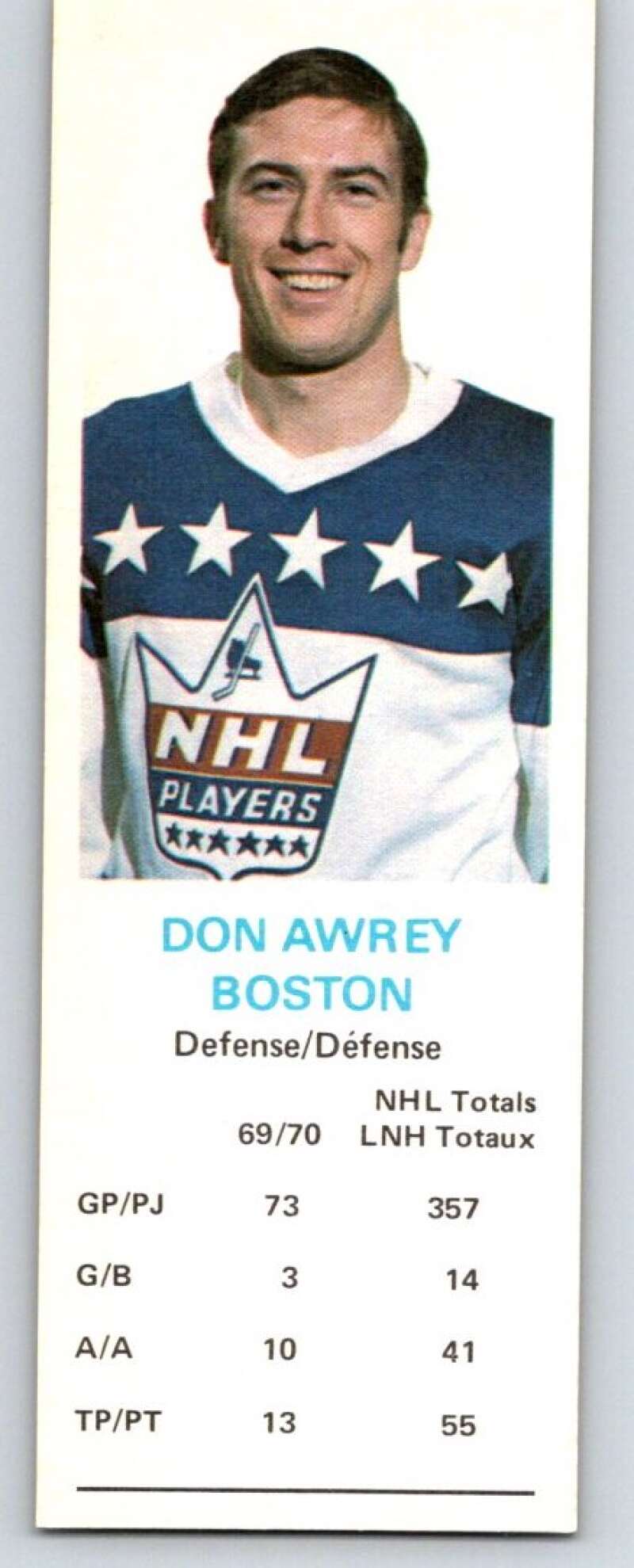 1970-71 Dad's Cookies #2 Don Awrey Boston Bruins X190