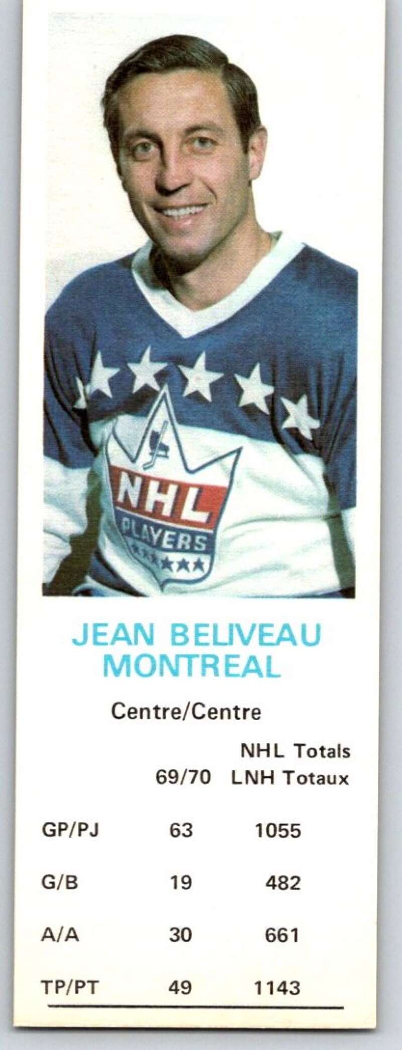 1970-71 Dad's Cookies #4 Jean Beliveau Montreal Canadiens X192