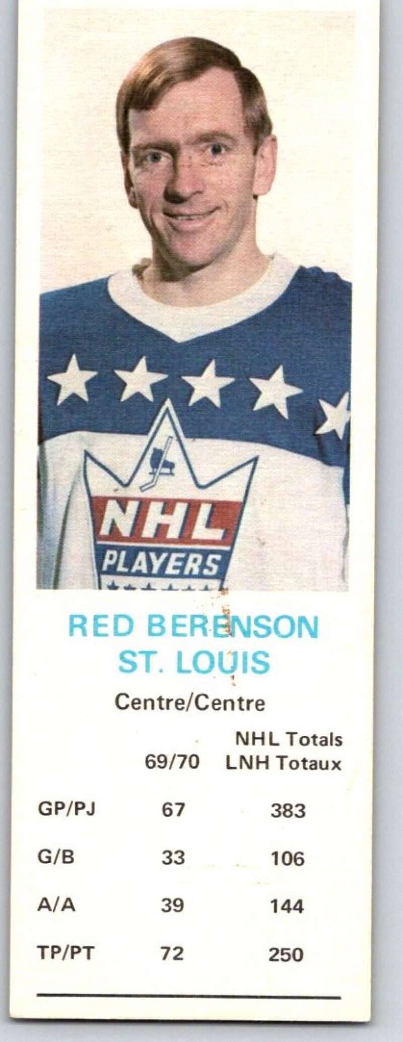 1970-71 Dad's Cookies #5 Red Berenson St. Louis Blues X194