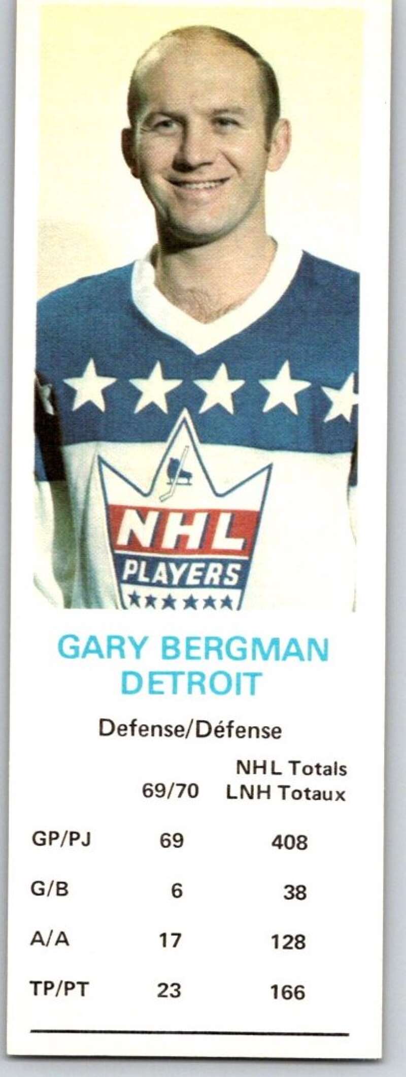 1970-71 Dad's Cookies #6 Gary Bergman Detroit Red Wings X196