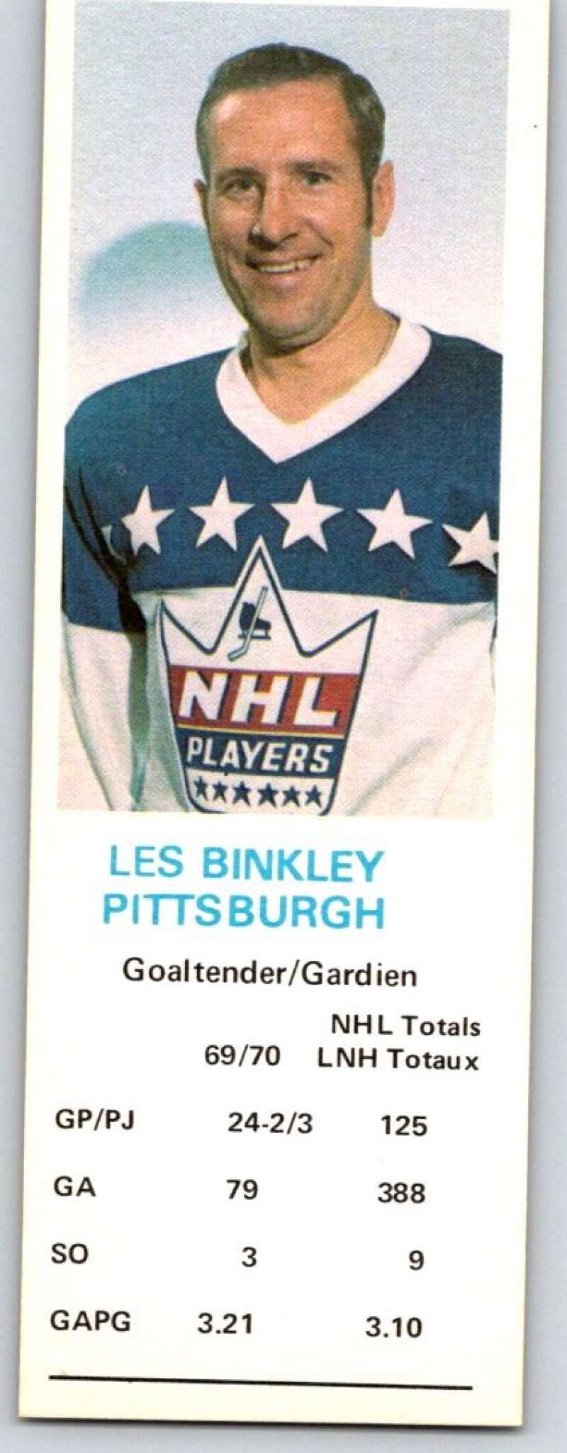 1970-71 Dad's Cookies #7 Les Binkley Pittsburgh Penguins X198