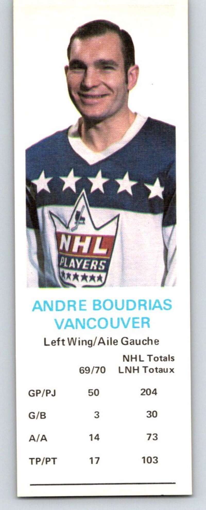 1970-71 Dad's Cookies #8 Andre Boudrias Vancouver Canucks X201