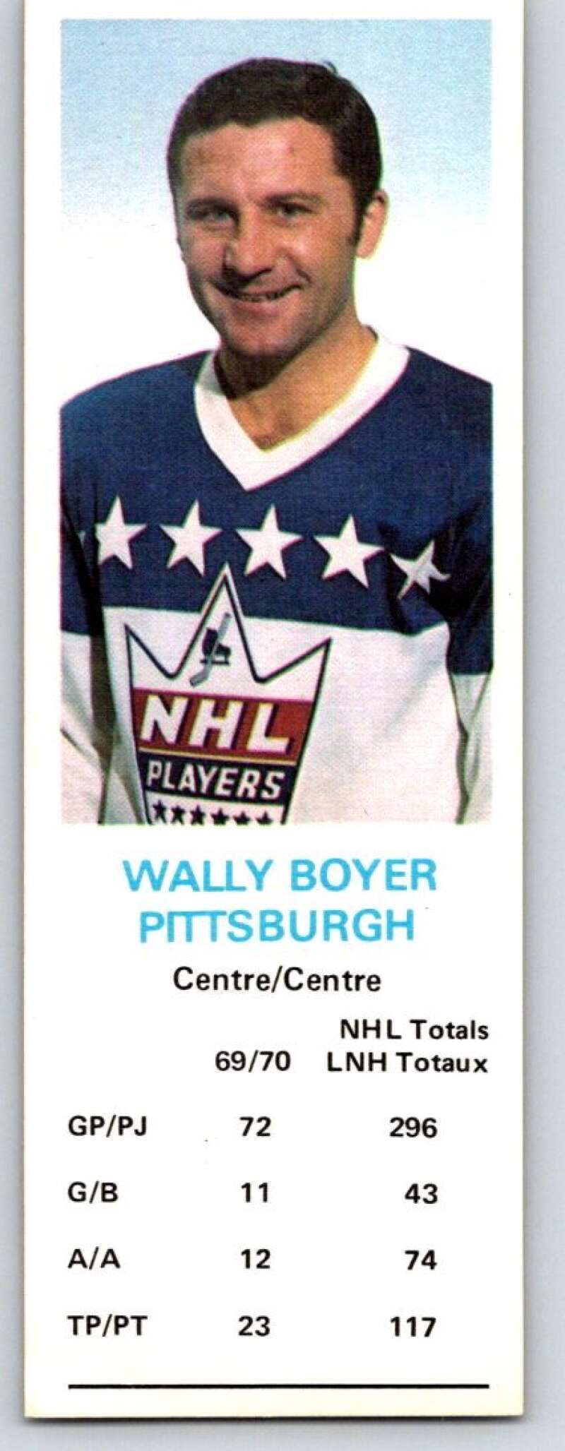 1970-71 Dad's Cookies #9 Wally Boyer Pittsburgh Penguins X205