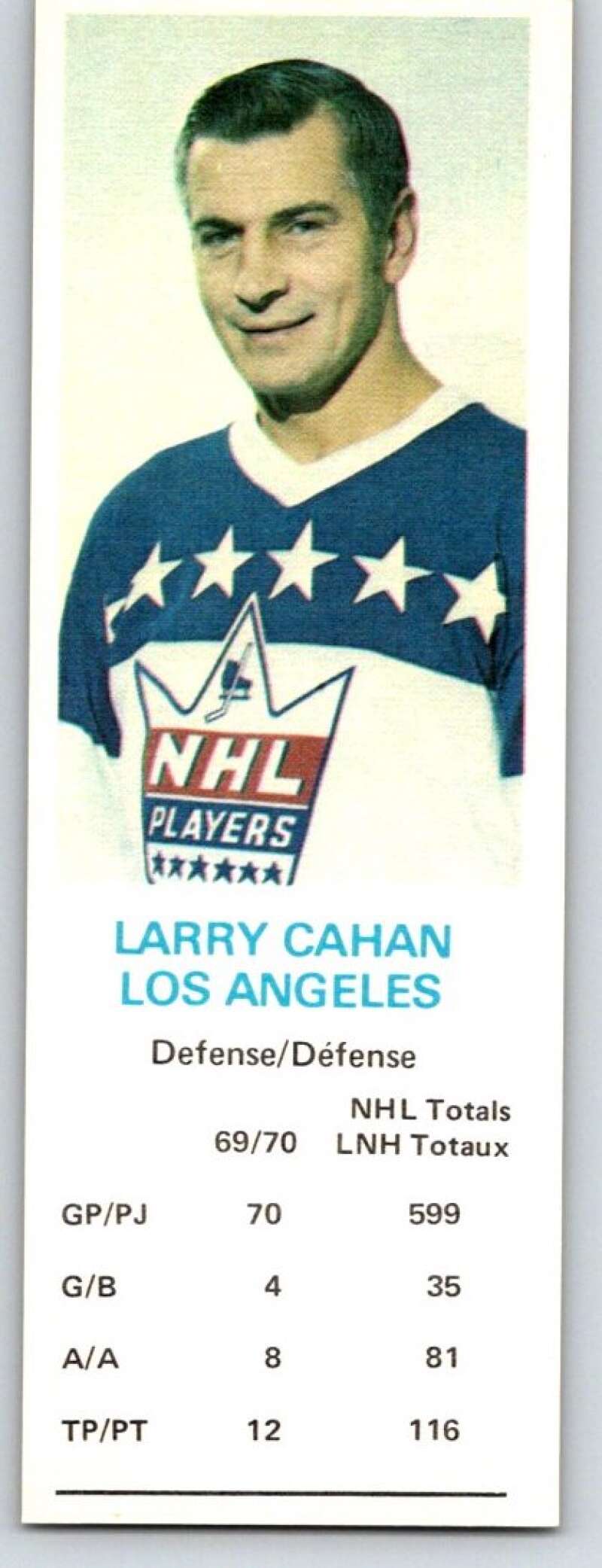 1970-71 Dad's Cookies #13 Larry Cahan Los Angeles Kings X213
