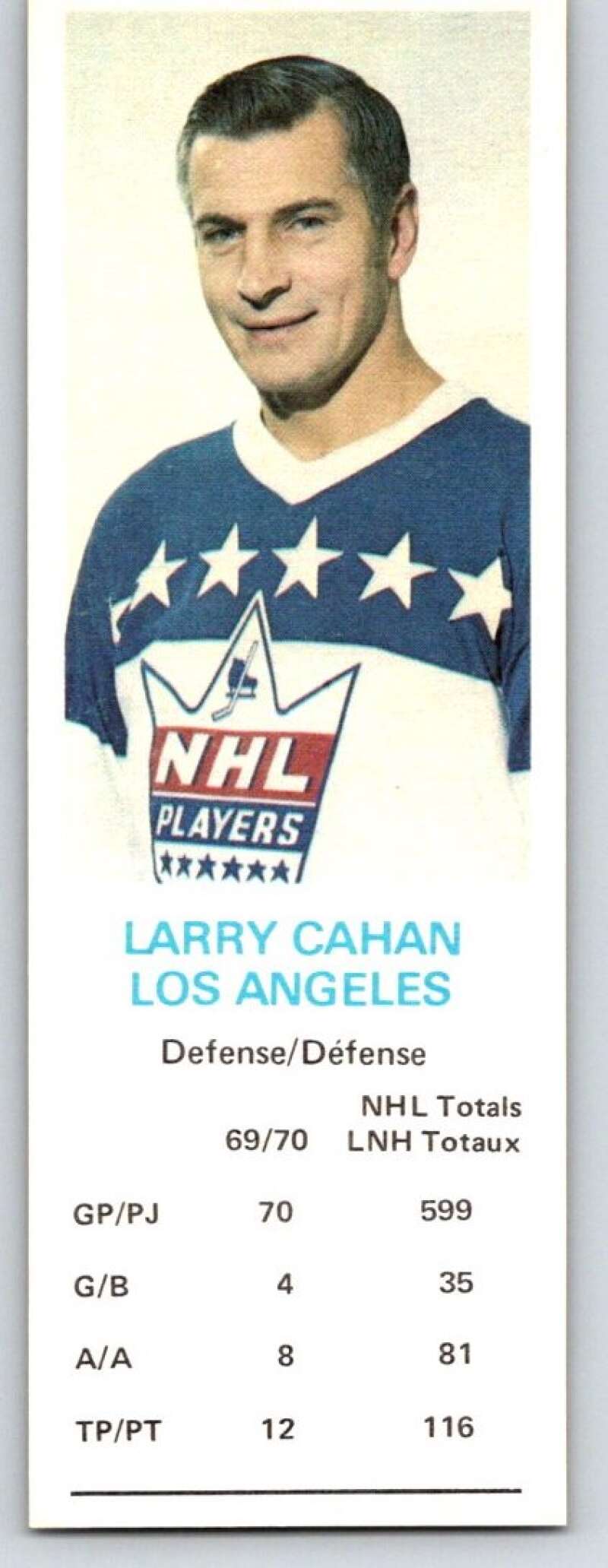 1970-71 Dad's Cookies #13 Larry Cahan Los Angeles Kings X214