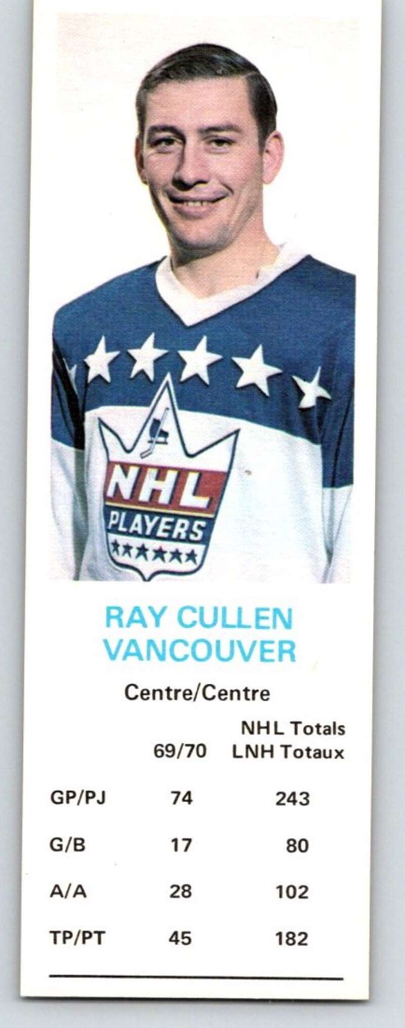 1970-71 Dad's Cookies #19 Ray Cullen Vancouver Canucks X222