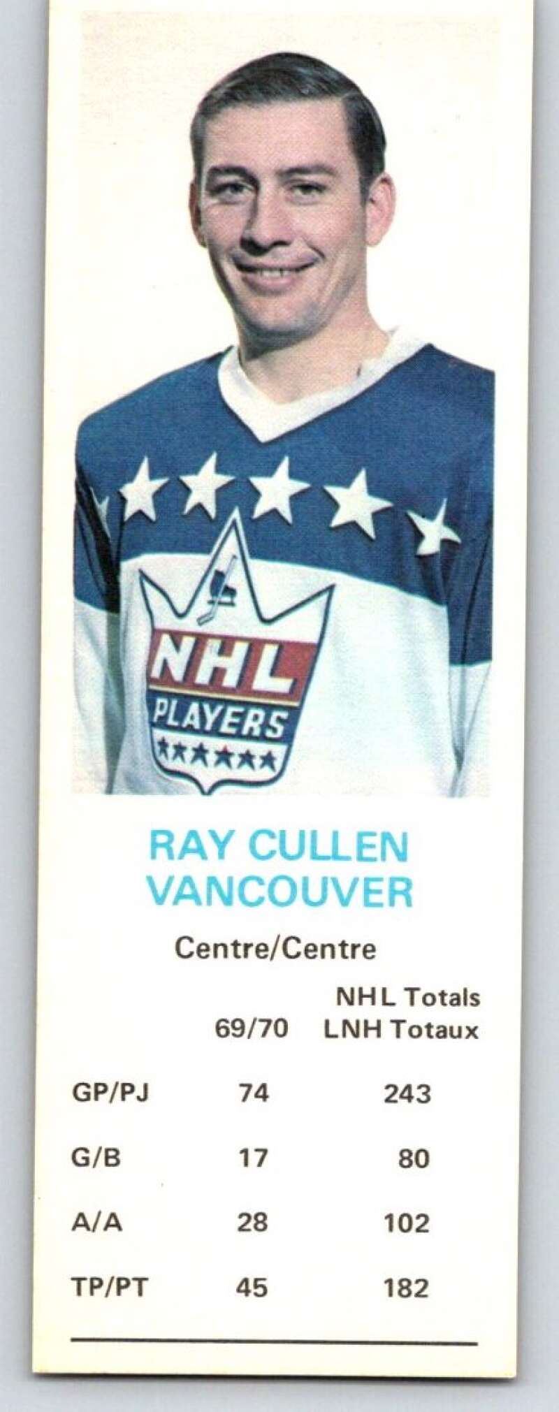 1970-71 Dad's Cookies #19 Ray Cullen Vancouver Canucks X223