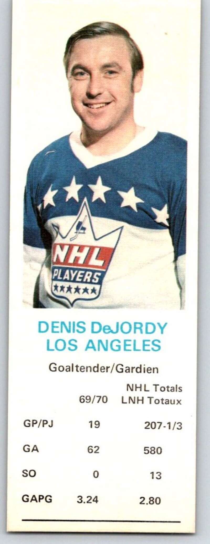 1970-71 Dad's Cookies #20 Denis DeJordy Los Angeles Kings X224