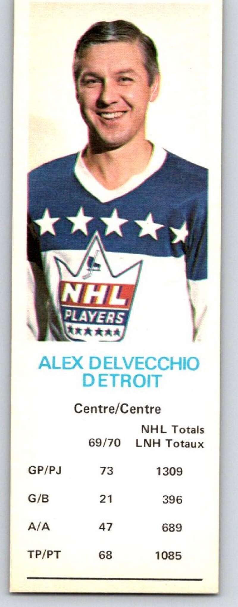 1970-71 Dad's Cookies #21 Alex Delvecchio Detroit Red Wings X225