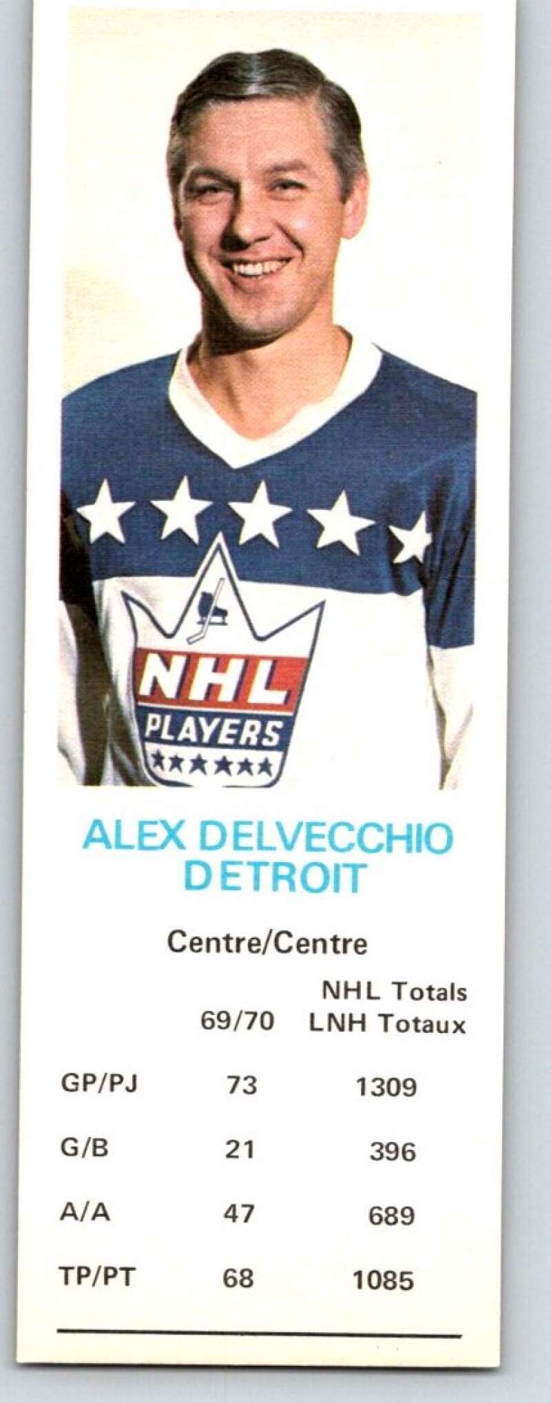 1970-71 Dad's Cookies #21 Alex Delvecchio Detroit Red Wings X227