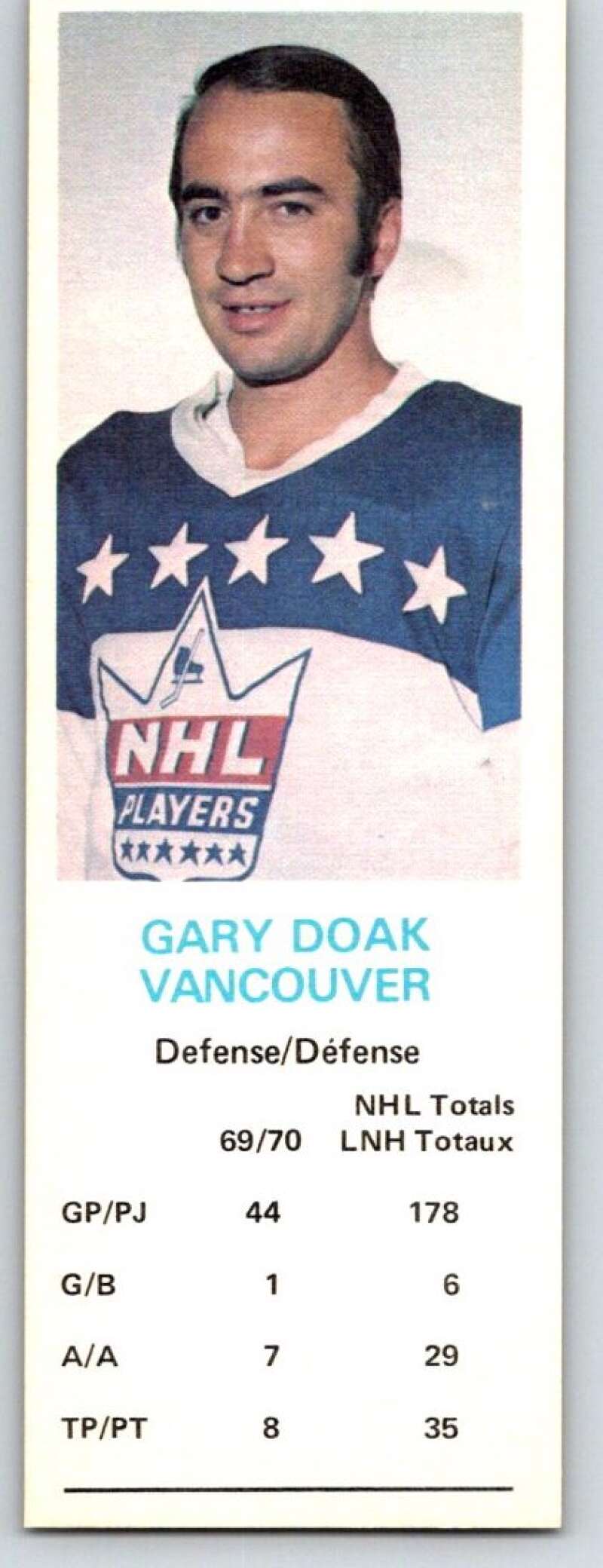 1970-71 Dad's Cookies #23 Gary Doak Vancouver Canucks X230
