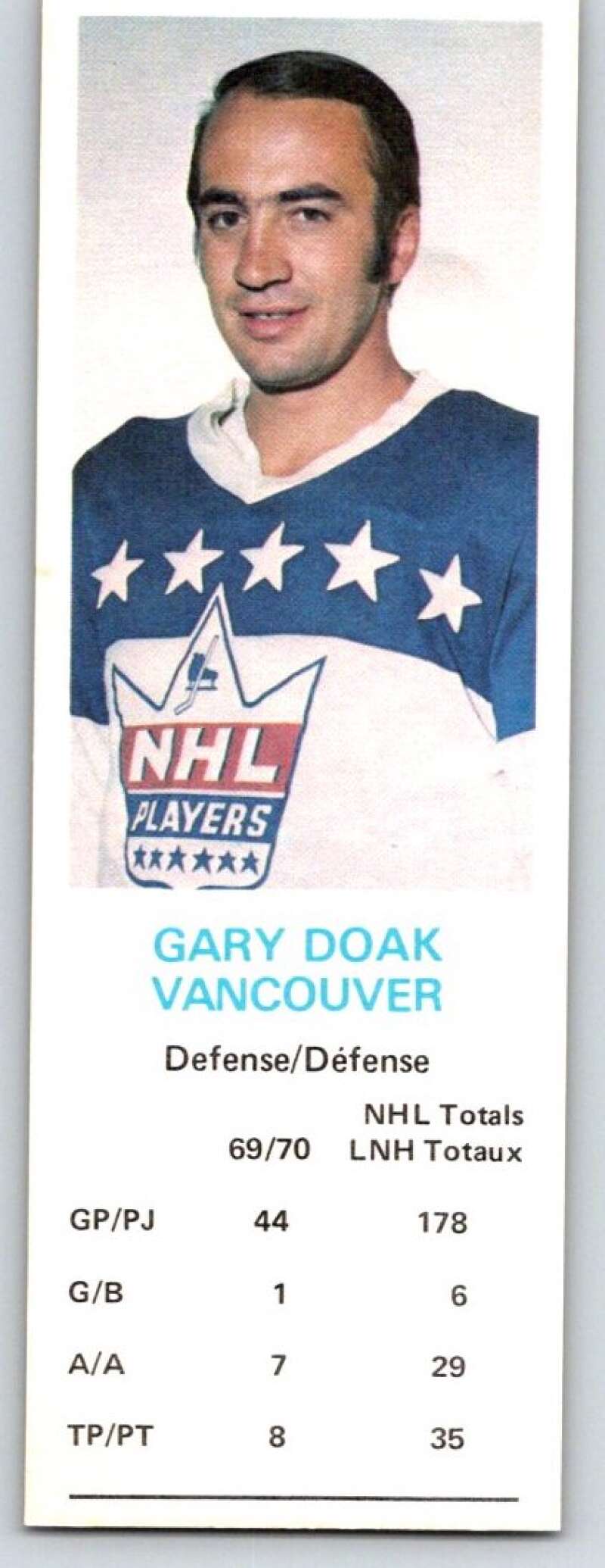 1970-71 Dad's Cookies #23 Gary Doak Vancouver Canucks X231