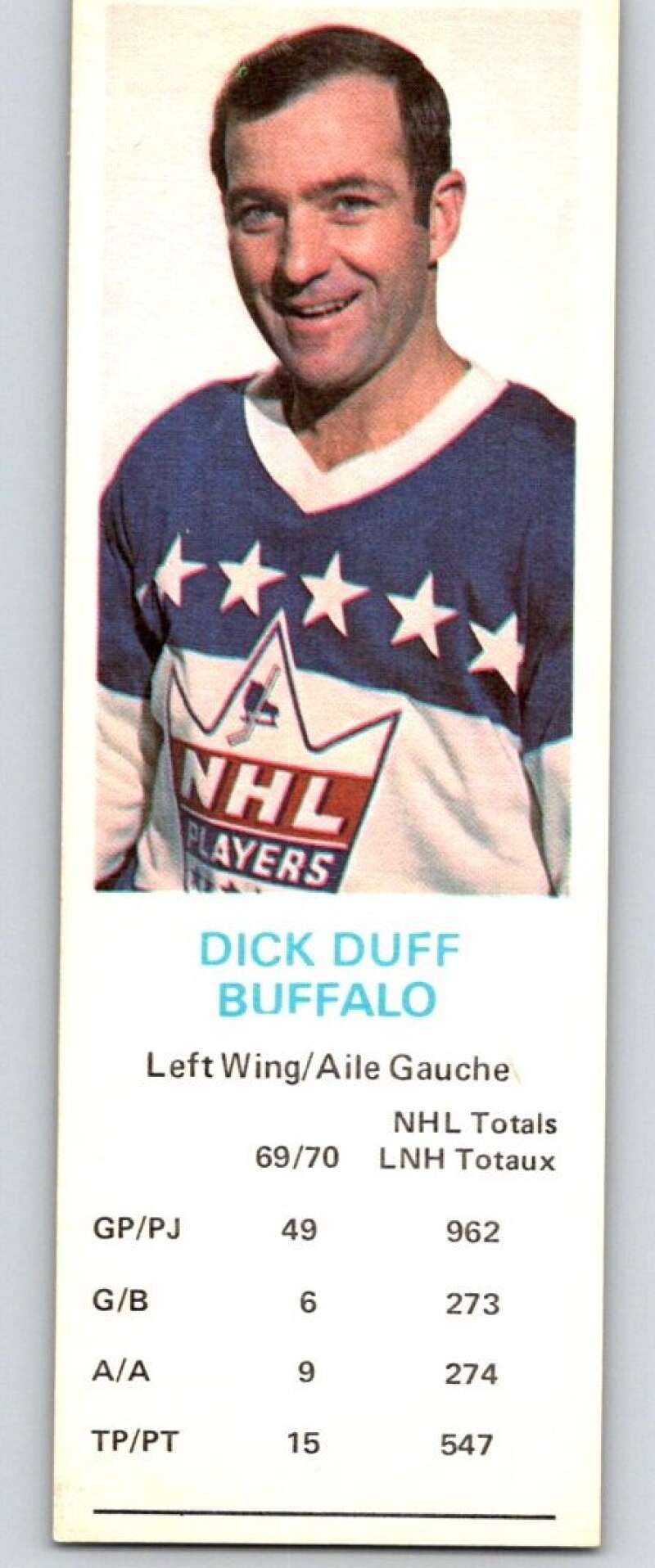 1970-71 Dad's Cookies #25 Dick Duff Buffalo Sabres X233