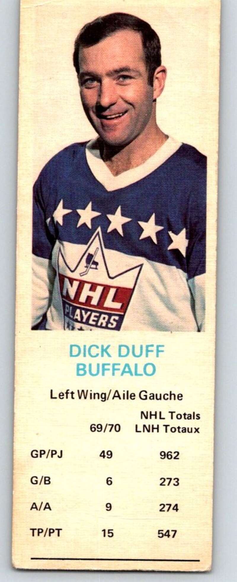 1970-71 Dad's Cookies #25 Dick Duff Buffalo Sabres X234