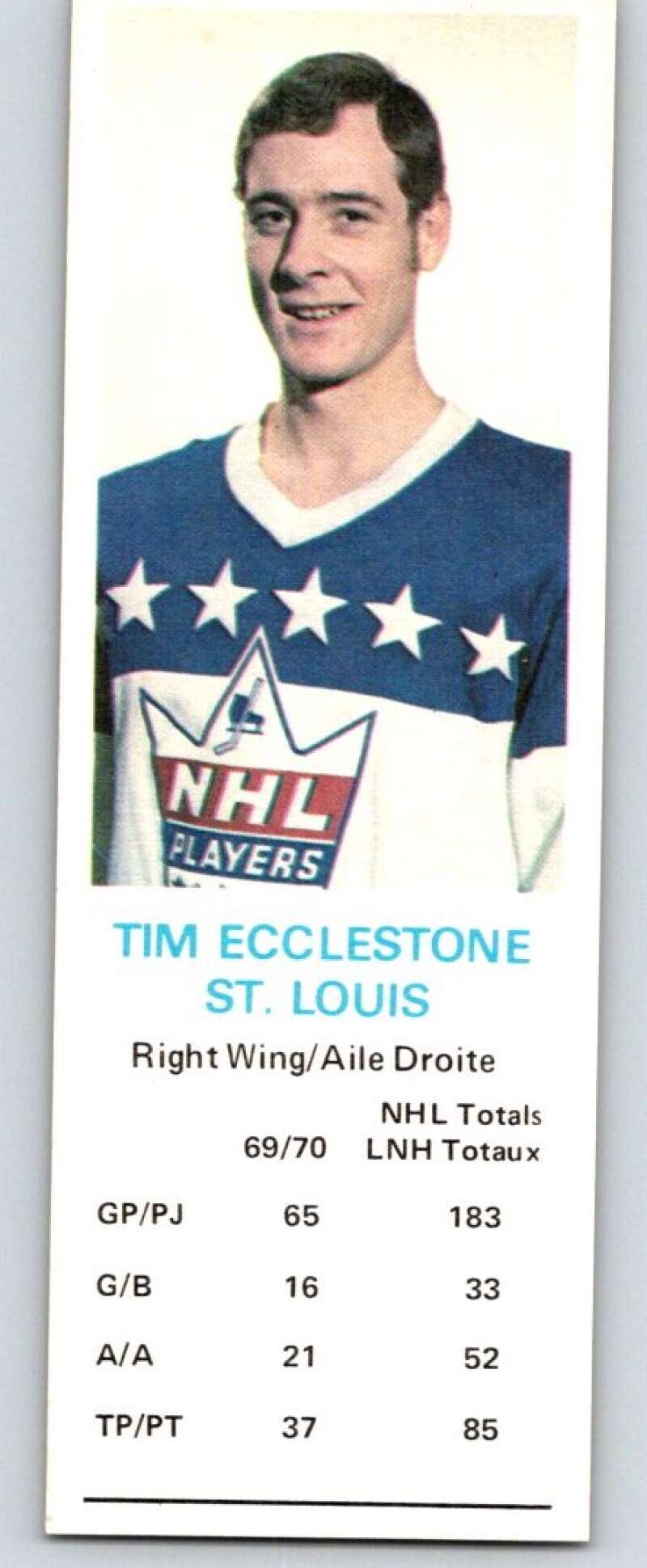 1970-71 Dad's Cookies #26 Tim Ecclestone St. Louis Blues X236