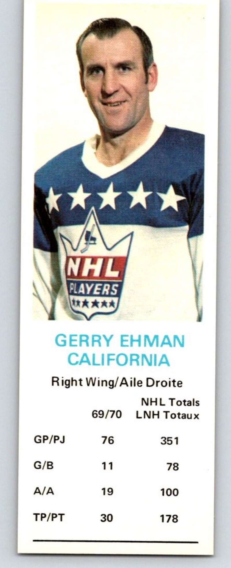 1970-71 Dad's Cookies #28 Gerry Ehman California Golden Seals X239