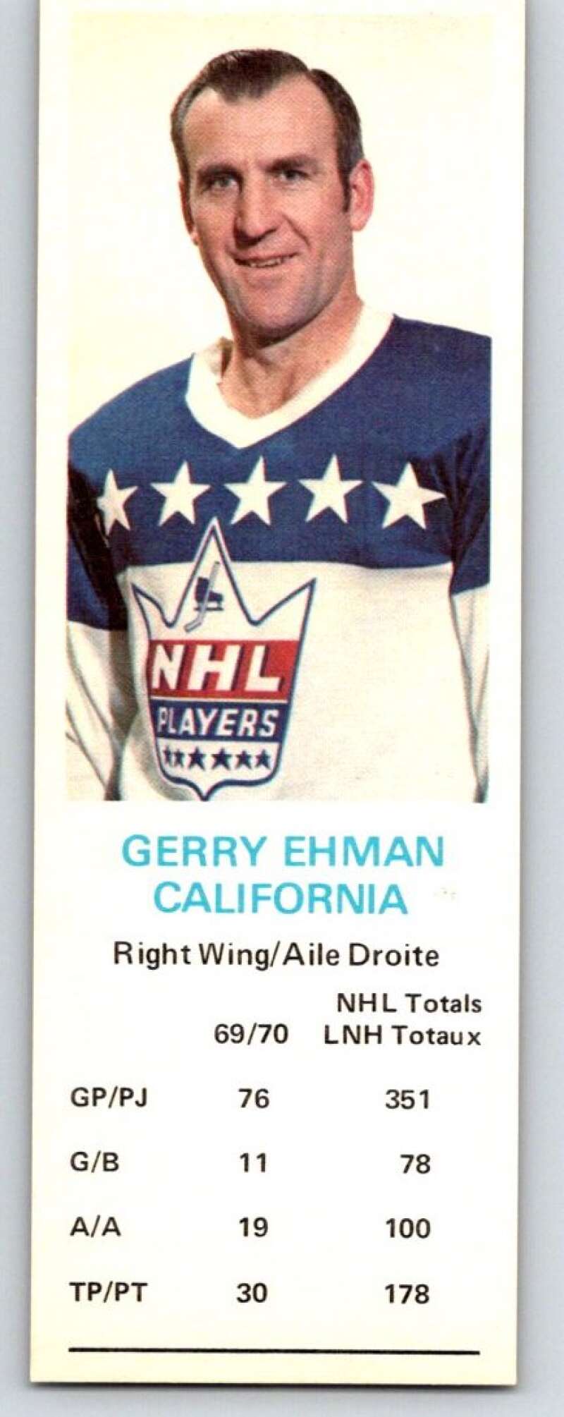 1970-71 Dad's Cookies #28 Gerry Ehman California Golden Seals X241