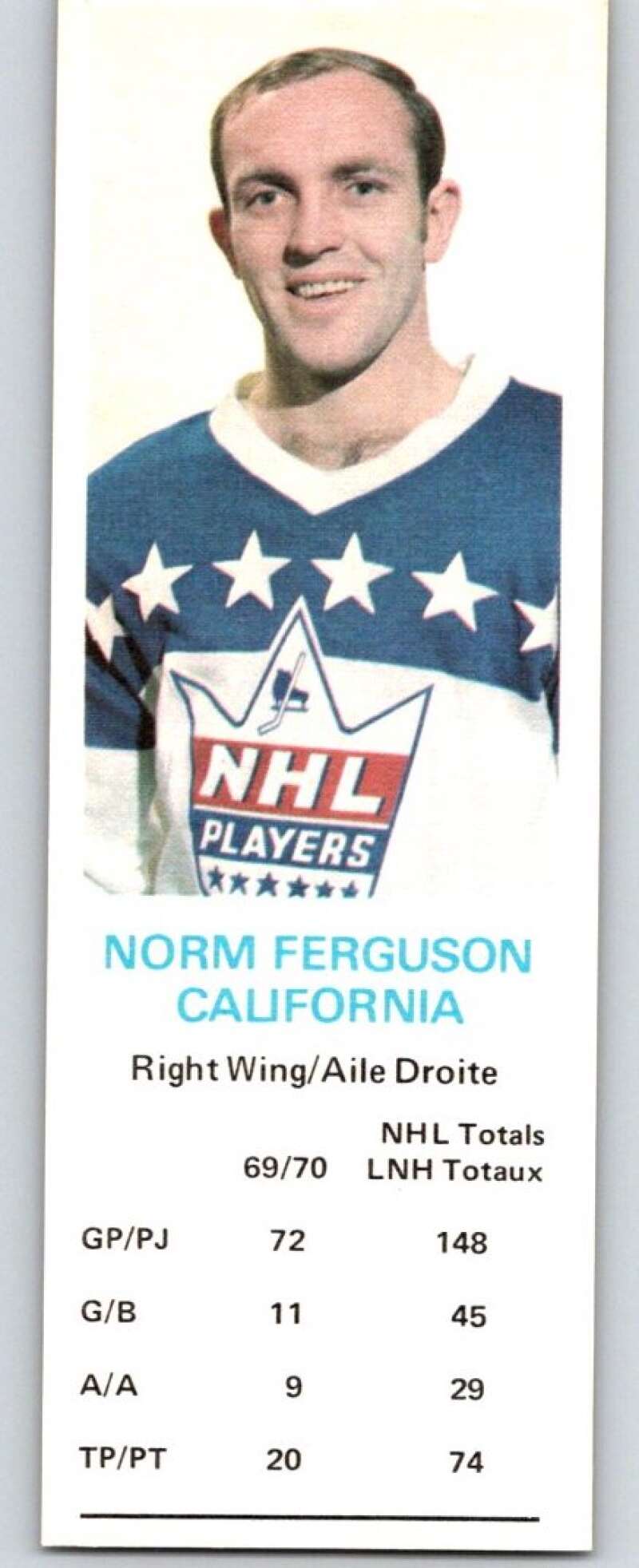 1970-71 Dad's Cookies #34 Norm Ferguson California Golden Seals X247