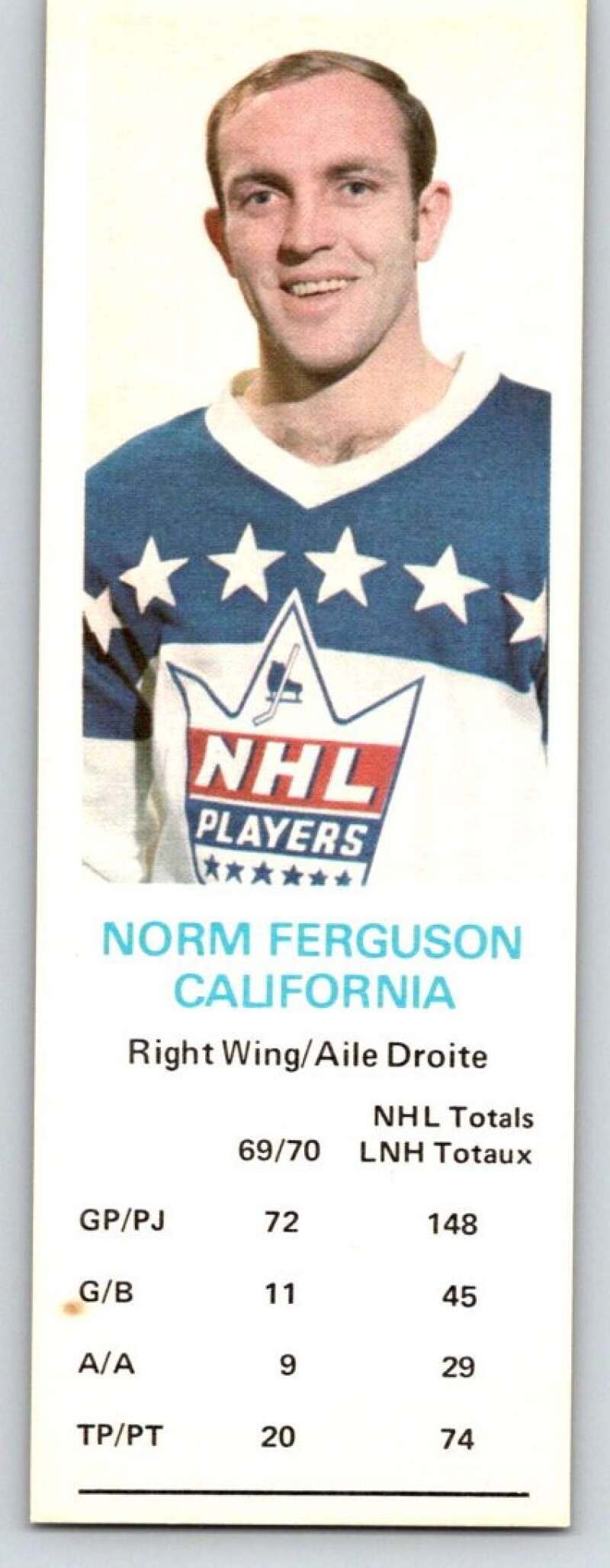 1970-71 Dad's Cookies #34 Norm Ferguson California Golden Seals X248