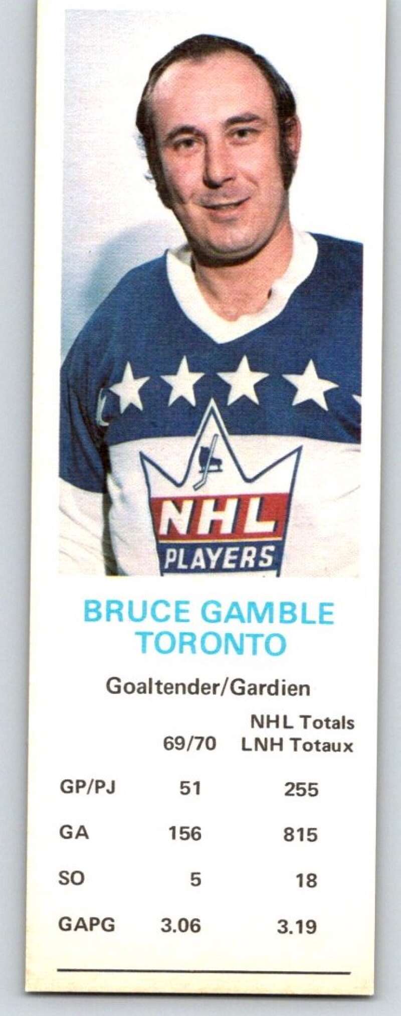 1970-71 Dad's Cookies #37 Bruce Gamble Toronto Maple Leafs X253