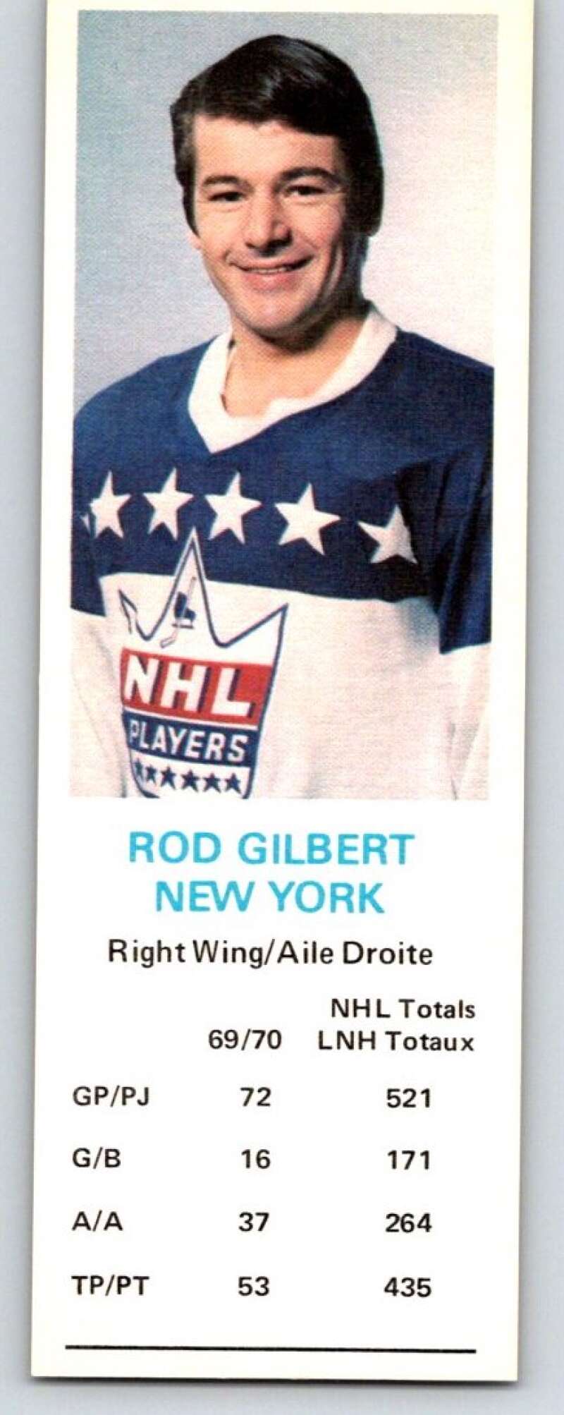 1970-71 Dad's Cookies #40 Rod Gilbert New York Rangers X256