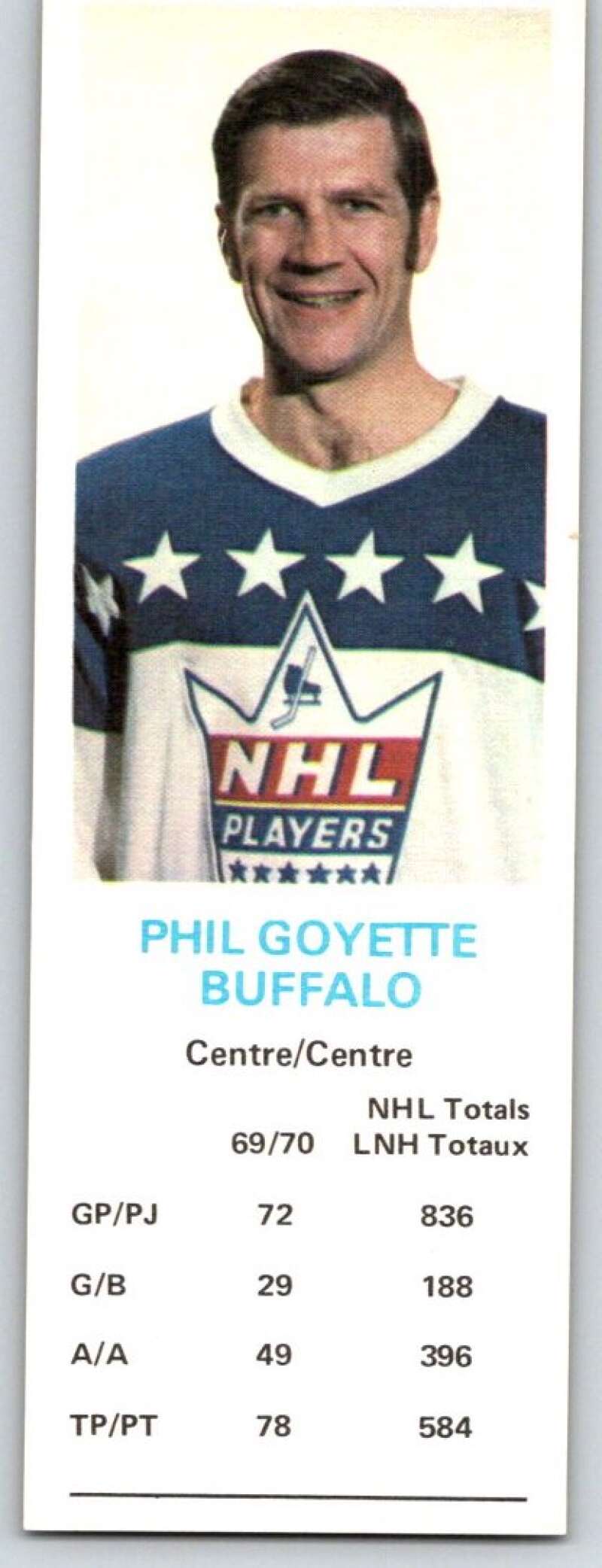 1970-71 Dad's Cookies #42 Phil Goyette Buffalo Sabres X258