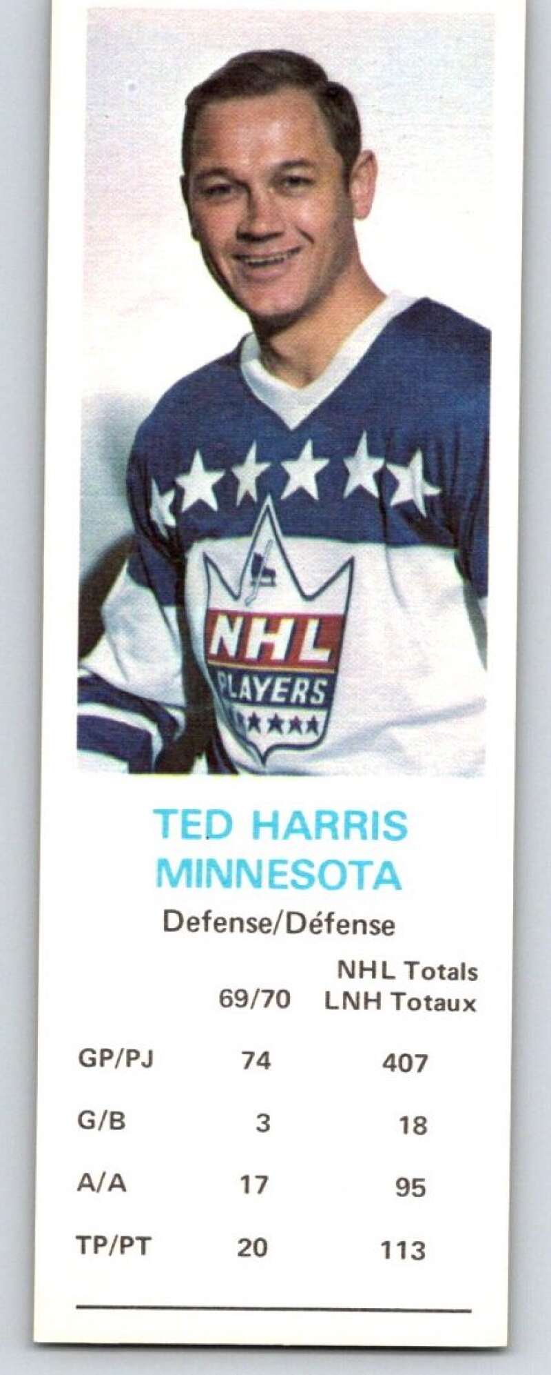 1970-71 Dad's Cookies #49 Ted Harris Minnesota North Stars X273
