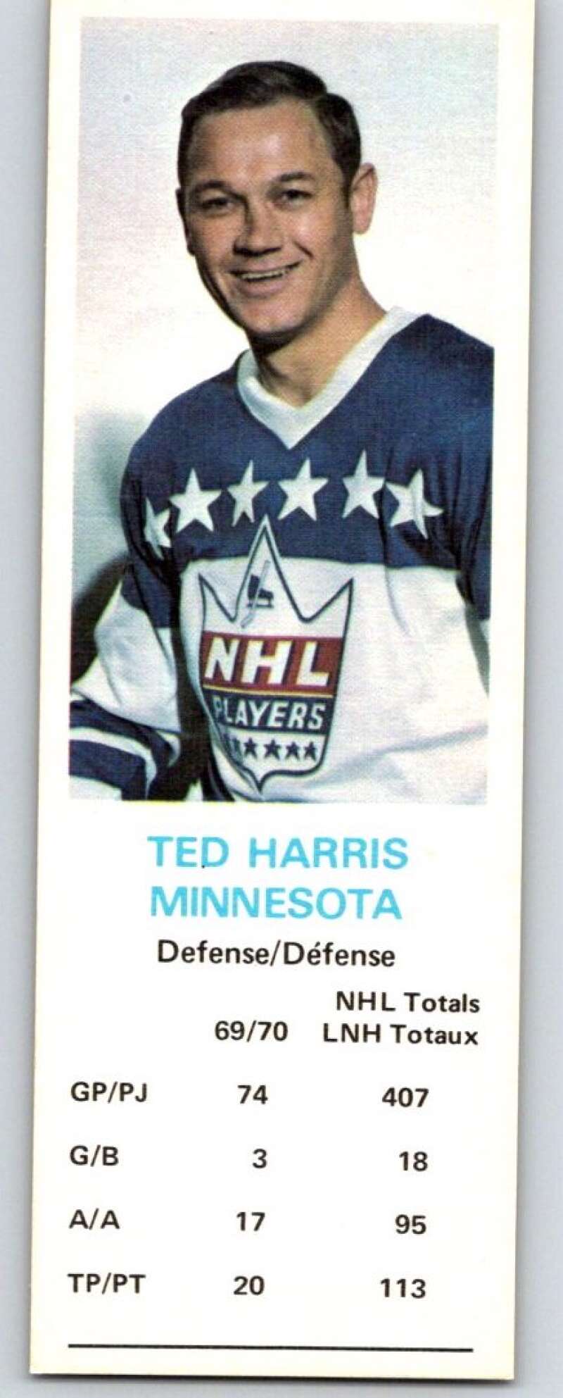 1970-71 Dad's Cookies #49 Ted Harris Minnesota North Stars X274