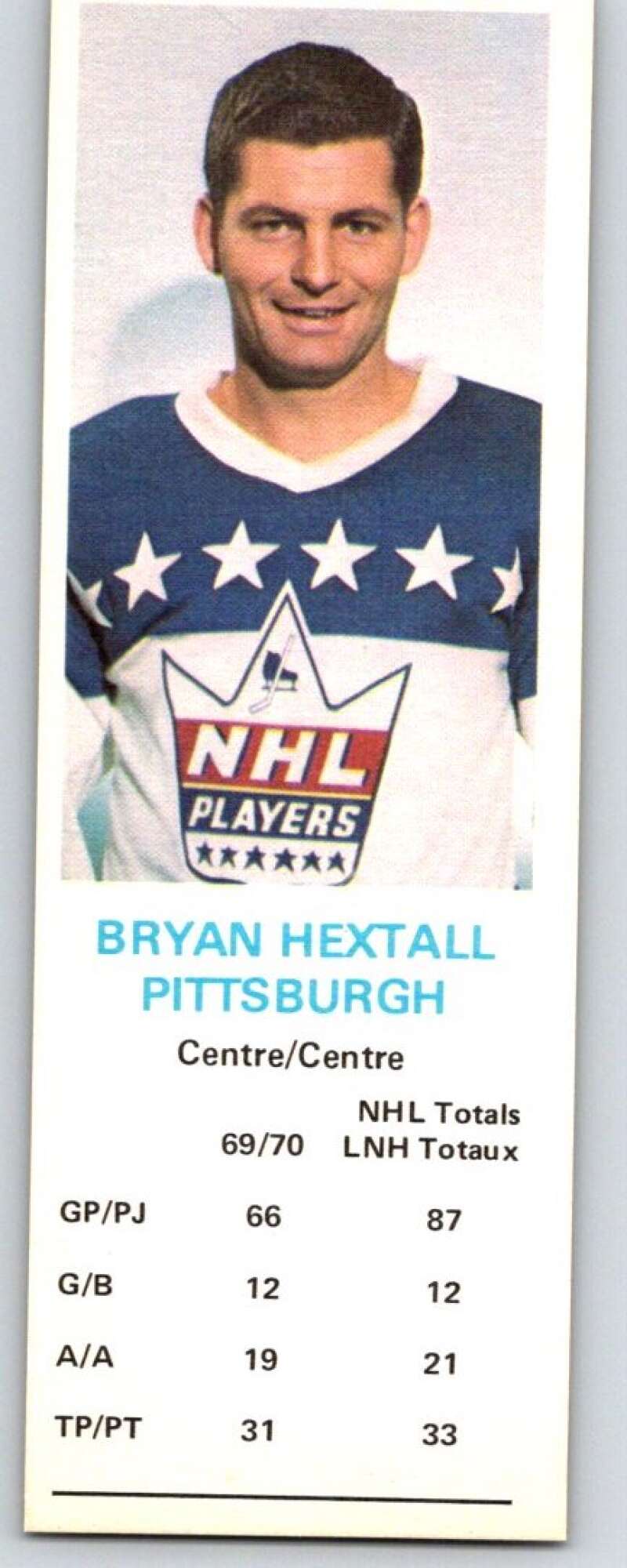 1970-71 Dad's Cookies #51 Bryan Hextall Pittsburgh Penguins X276
