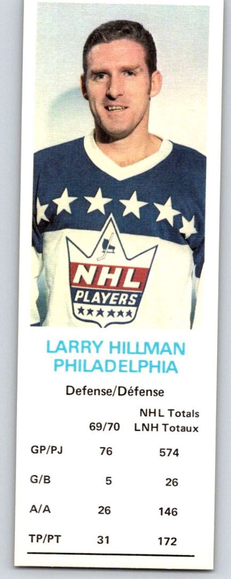 1970-71 Dad's Cookies #53 Larry Hillman Philadelphia Flyers X281