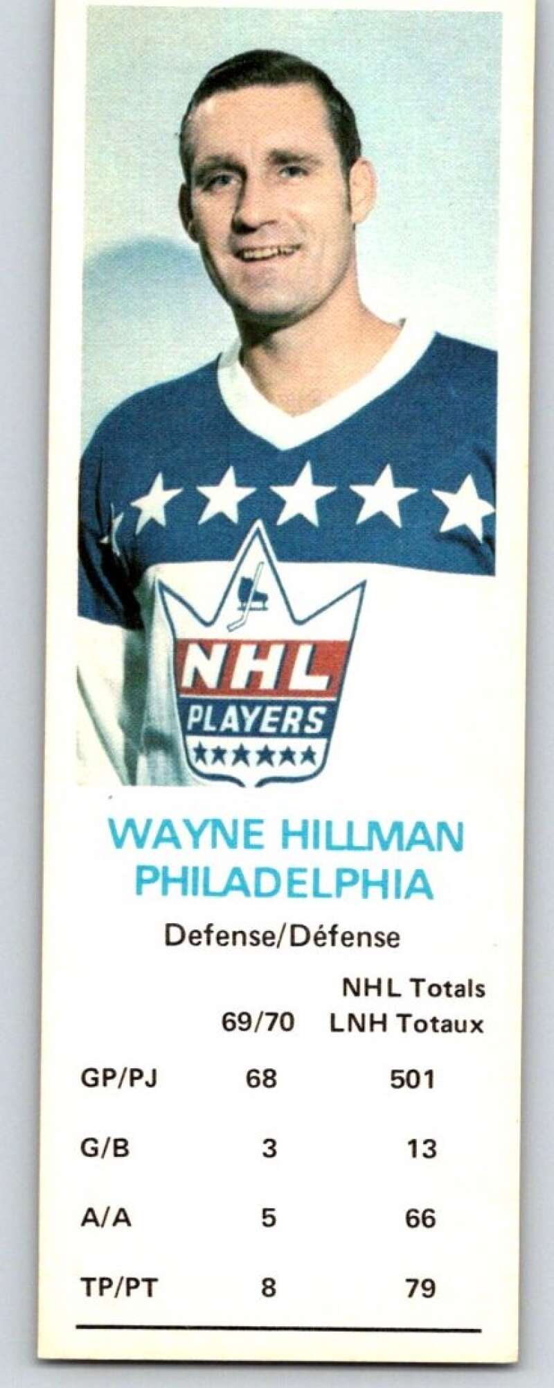 1970-71 Dad's Cookies #54 Wayne Hillman Philadelphia Flyers X283