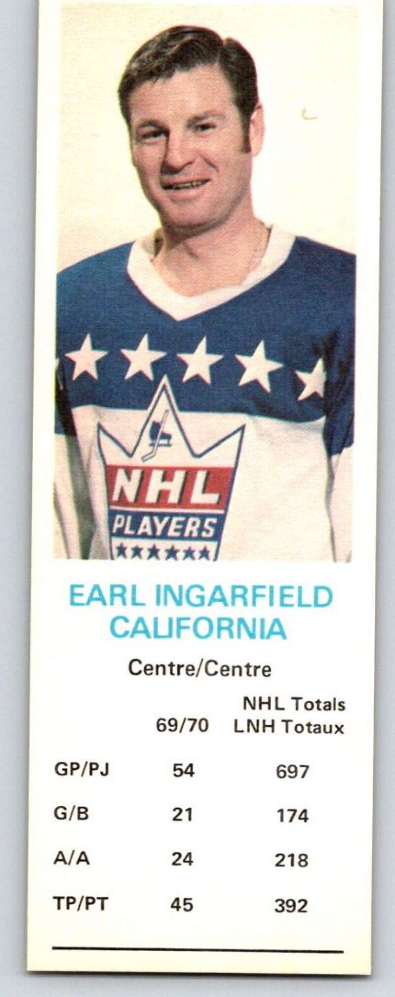 1970-71 Dad's Cookies #61 Earl Ingarfield California Golden Seals X292