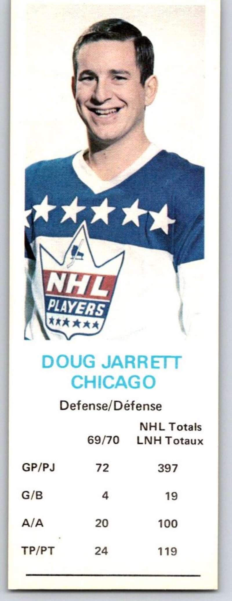 1970-71 Dad's Cookies #62 Doug Jarrett Chicago Blackhawks X294