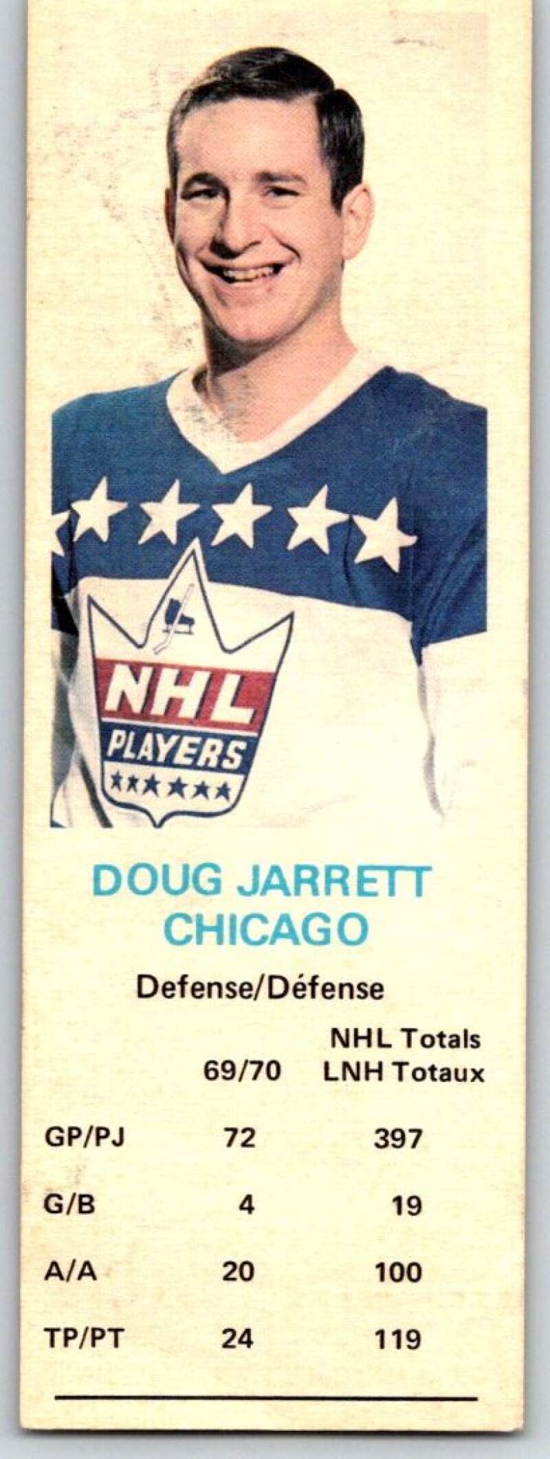 1970-71 Dad's Cookies #62 Doug Jarrett Chicago Blackhawks X295