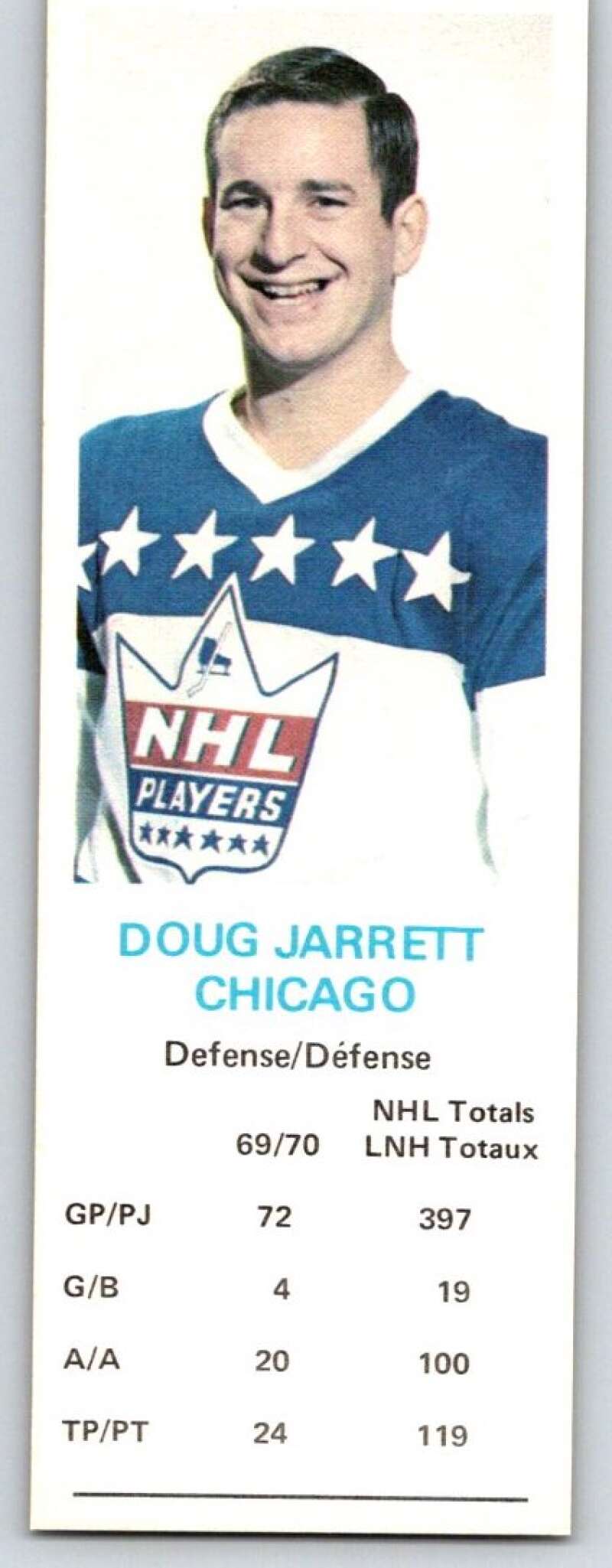 1970-71 Dad's Cookies #62 Doug Jarrett Chicago Blackhawks X296