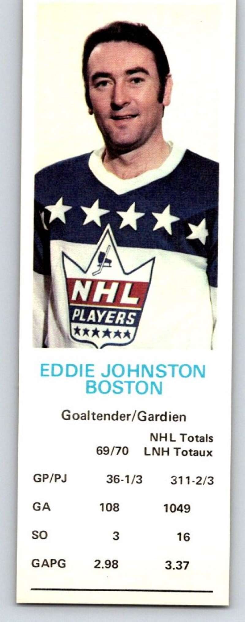 1970-71 Dad's Cookies #64 Ed Johnston Boston Bruins X298