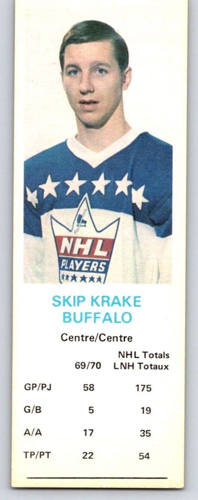 1970-71 Dad's Cookies #66 Skip Krake Buffalo Sabres X300