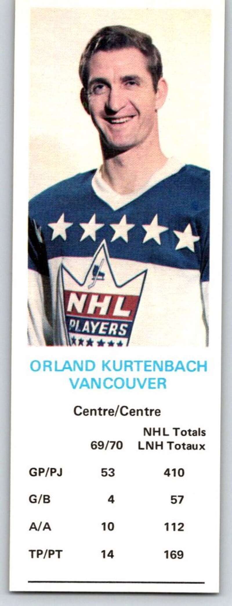 1970-71 Dad's Cookies #67 Orland Kurtenbach Vancouver Canucks X302