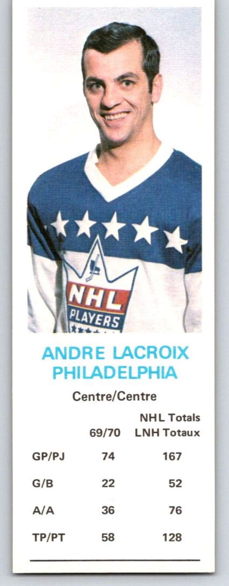1970-71 Dad's Cookies #68 Andre Lacroix Philadelphia Flyers X304