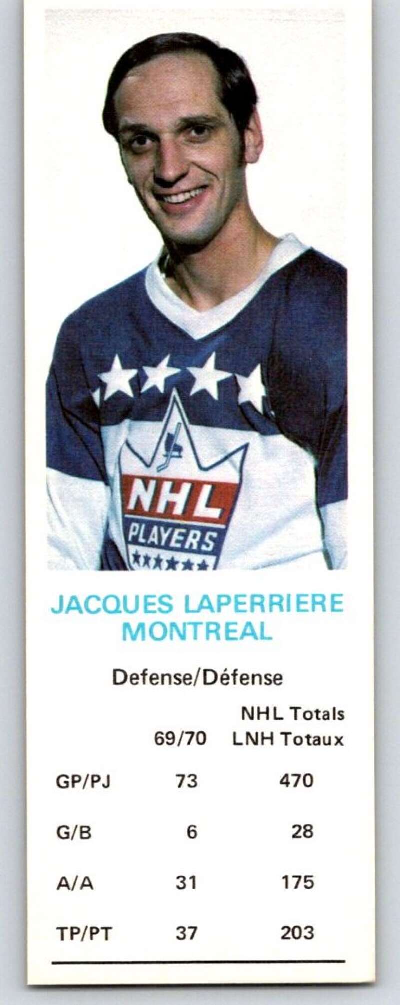 1970-71 Dad's Cookies #69 Jacques Laperriere Montreal Canadiens X305
