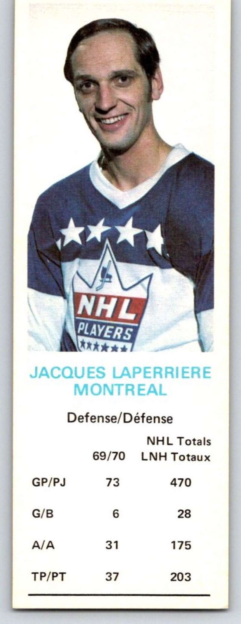 1970-71 Dad's Cookies #69 Jacques Laperriere Montreal Canadiens X306