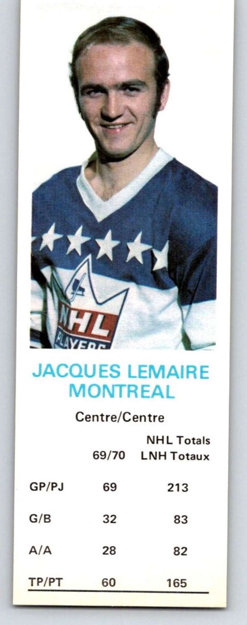 1970-71 Dad's Cookies #70 Jacques Lemaire Montreal Canadiens X307